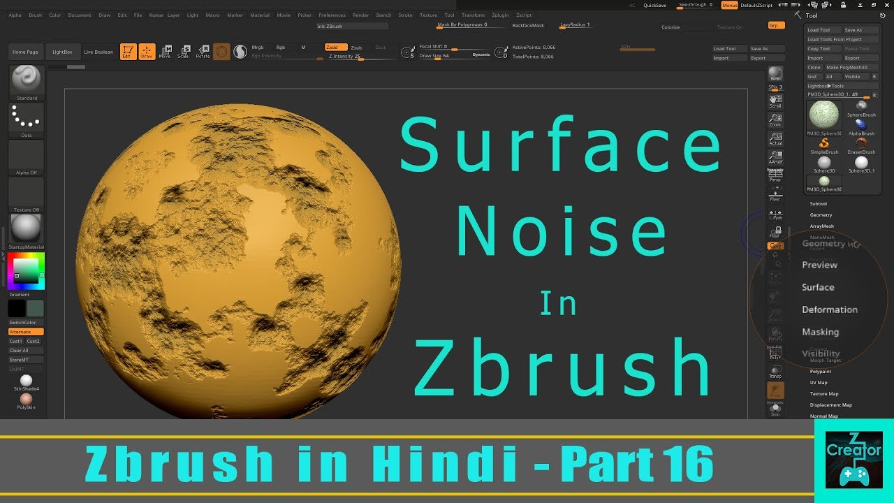 how to do a surface noise in zbrush with alpha