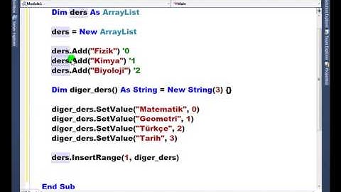 Visual Basic .NET - Ders 299 : ArrayList - InsertRange
