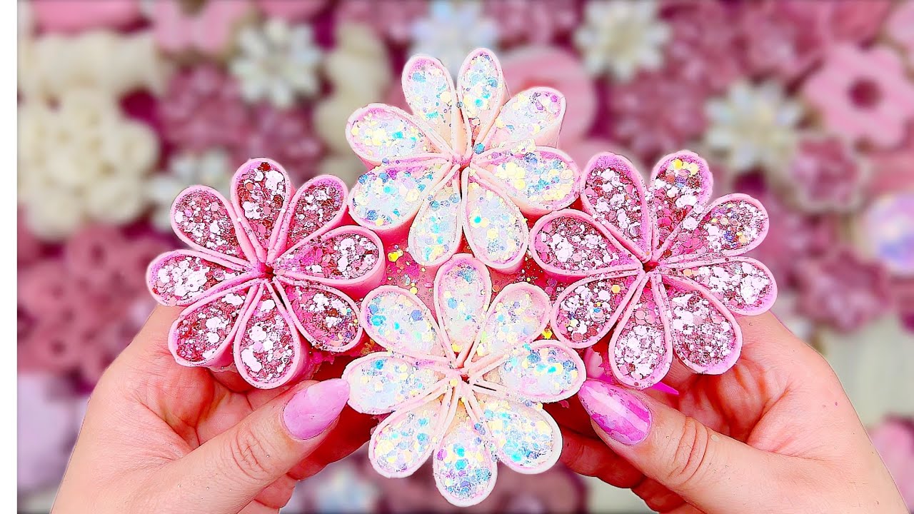 ODDLY SATISFYING PINK ASMR SOAP CRUSHING VIDEO crushing foam starch glitter boxes ART 바삭한  소리 예술