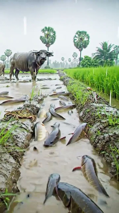 Peaceful rice field full of fish look beautiful. #survival #fishing #lifestyle