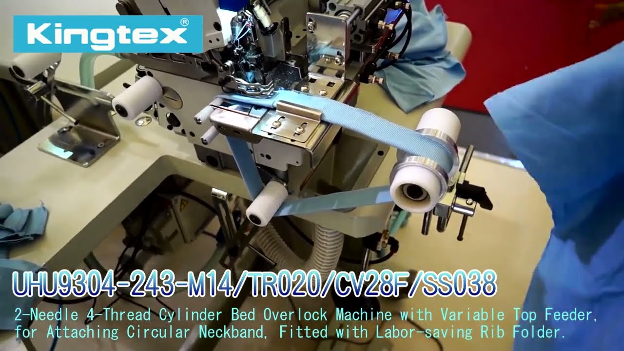 Kingtex UHU9304/TR020 -- Top Feed Cylinder Bed Overlock/Circular Neckband Attaching/Pneumatic Folder