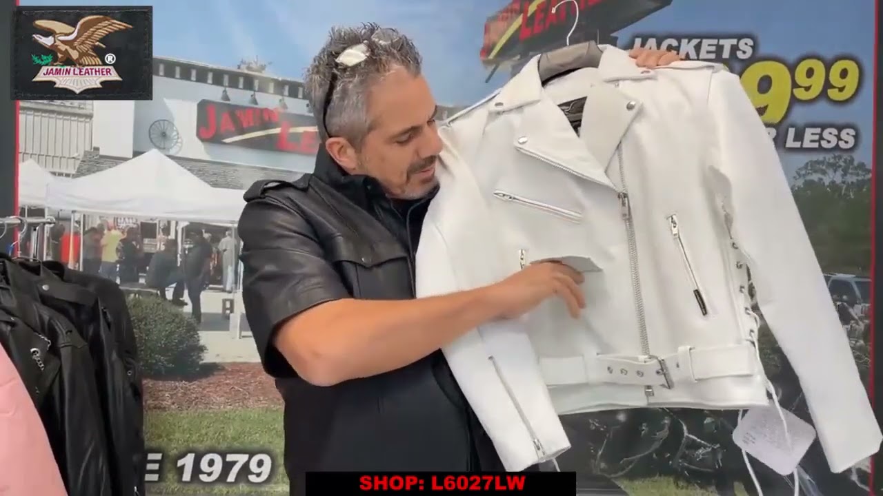ジャケット・アウター 00s archive white leather jacket Sumairah Mens White Biker Jacket with White Asymmetrical Zipper