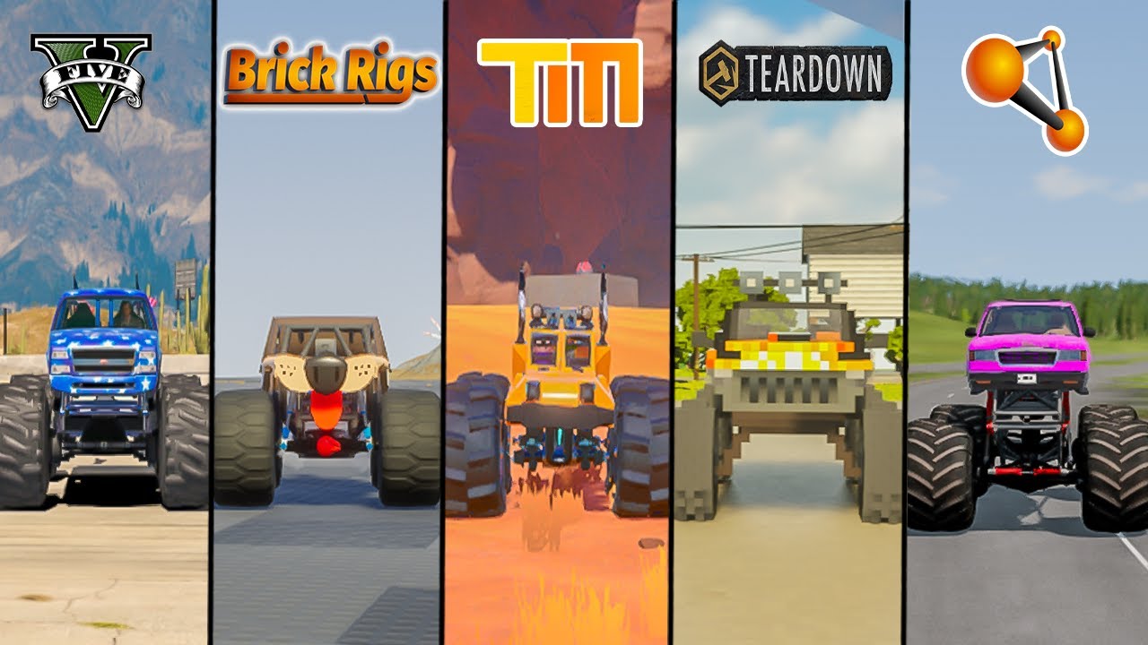 MONSTER TRUCK GTA 5 VS TEARDOWN VS BEAMNG DRIVE VS BRICK RIGS - WHICH IS BEST?