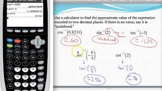 Evaluating inverse trig expressions using a calculator
