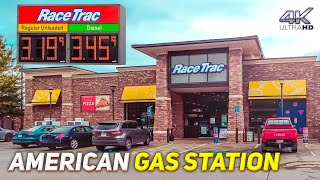 American Gas Station RaceTrac. Gasoline price, Food store, restroom. My USA TRAVELS. Walking Tour 4K