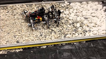 A hexapod robot walked on gravel surfaces