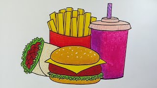 Menggambar makanan cepat saji || Menggambar burger,es pop,kentang goreng dan kebab Menggambar makanan cepat saji || Menggambar burger,es pop,kentang goreng dan kebab