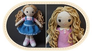 Вязаная кукла крючком Розали, часть 8 (Волосы, ч.1). Crochet doll Rosalie, part 8 (Hair, p.1).