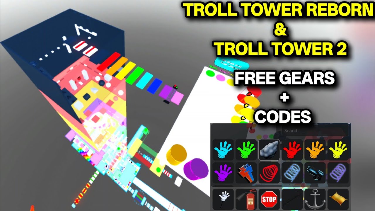 How To Get ALL Free Gears + Codes Troll Tower Reborn & Troll Tower 2 Roblox (Only Gears No Gameplay)