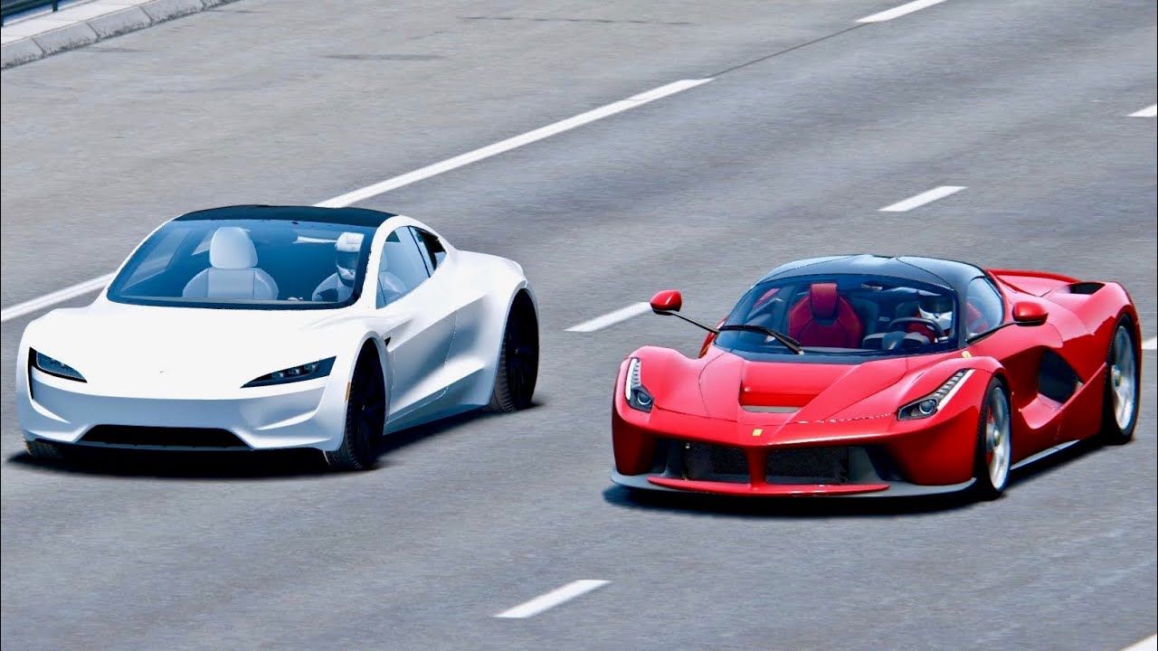 Watch Tesla Roadster Race Ferrari Laferrari Simulated Video