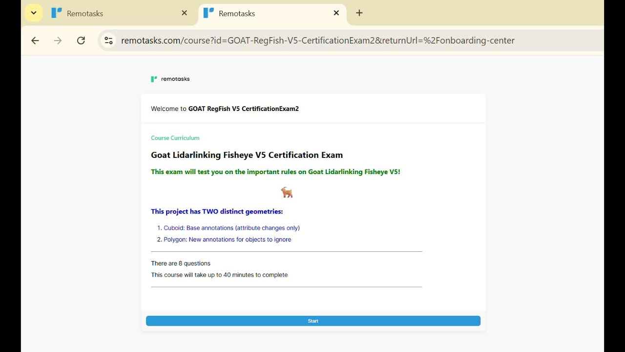 Remotask - GOAT Reg Fish V5 Certification Exam 2
