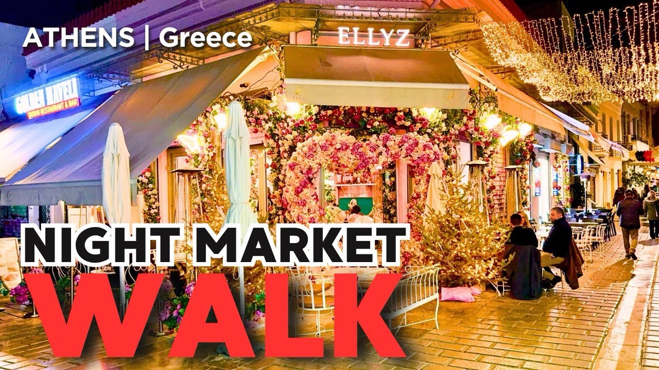 Evening Market Walk near Monastiraki | Night Streets of Athens (4K)