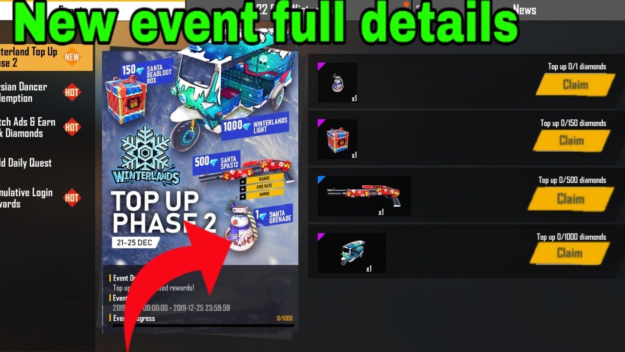 Free fire new top up event full details How to free topup in free fire
