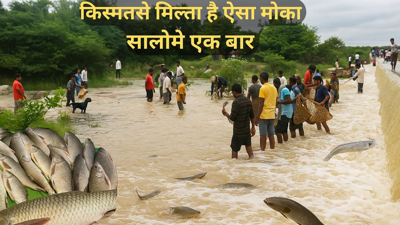 किस्मतसे मिल्ता है ऐसा मोका सालोमे एक बार!Amazing Village Fishing in flood Overflow! 