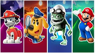 Paw Patrol-Marshal 🆚 Sheriff Labrador 🆚Crazy frog 🆚Super Mario | Who is best?🎯in Tiles Hop EDM Rush🎶