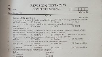 11thStandard Computer Science First Revision Test 2023 Question Paper and Answer key