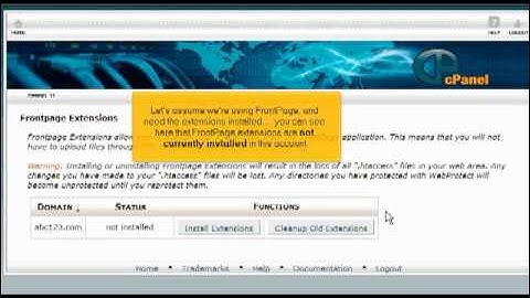 Installing and uninstalling Frontpage extensions in cPanel