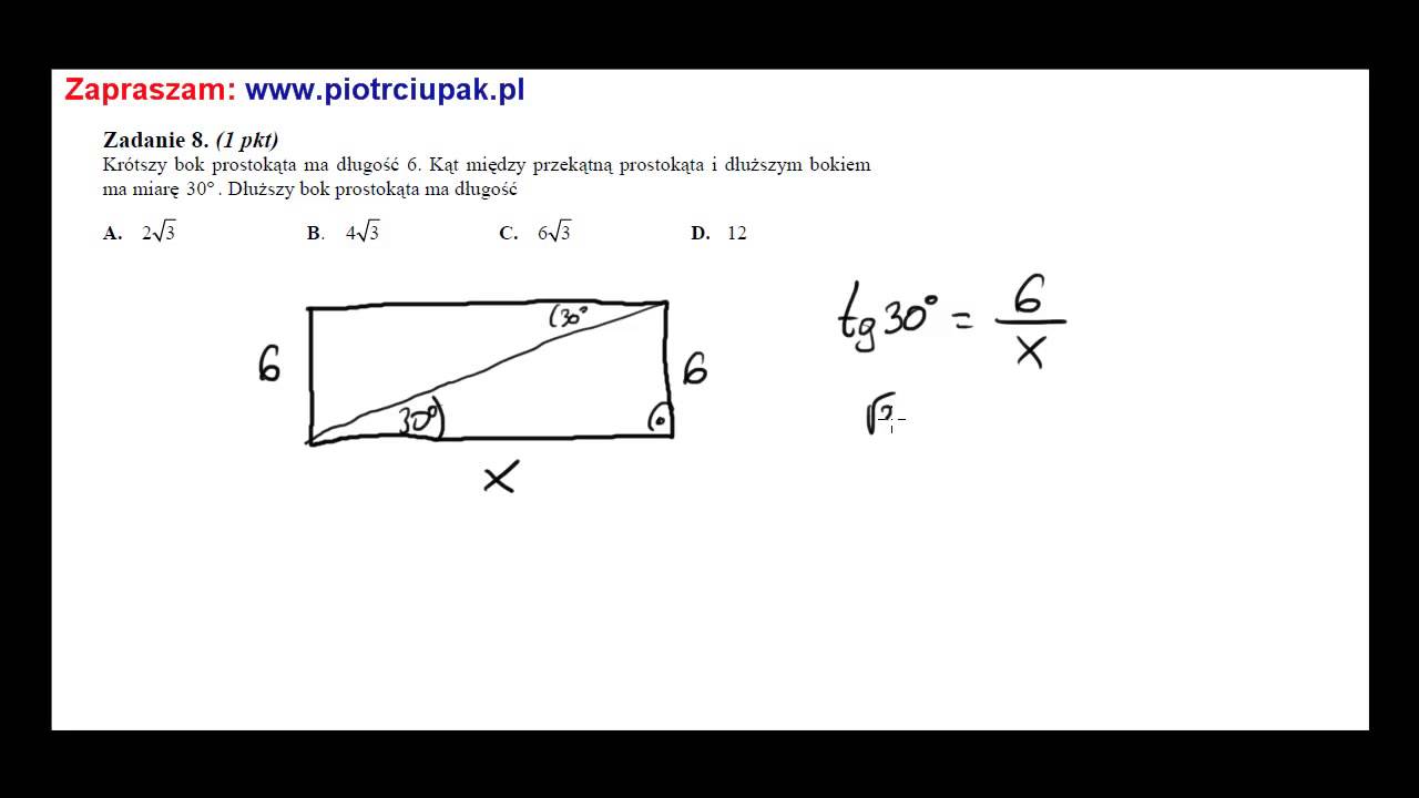 Jak Obliczyć Długość Przekątnej Prostokąta Krótszy bok prostokąta ma długość 6 Kąt między przekątną prostokąta i