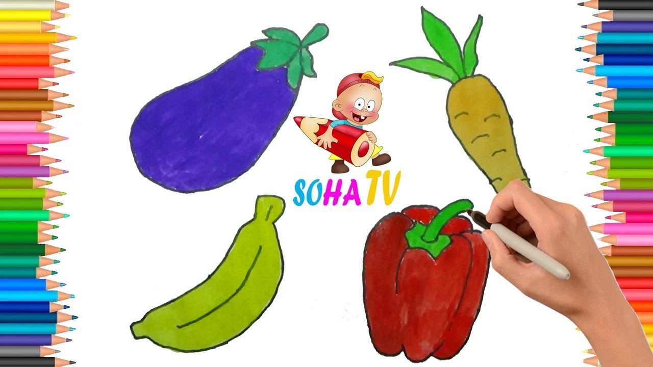 VẼ VÀ TÔ MÀU CÁC LOẠI RAU CỦ QUẢ ĐƠN GIẢN CHO BÉ - SOHA TV - YouTube