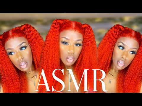 ASMR | Hair Brushing, Spraying & Plucking | Kinky Curly Ginger Wig Install & Review ft. BGM Hair