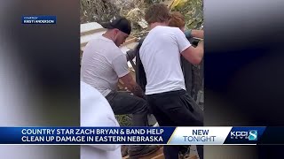 Popular country singer Zach Bryan helps Elkhorn community clean up tornado damage