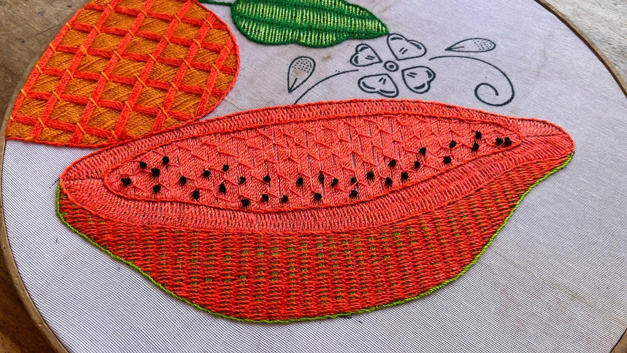 PUNTADA FÁCIL PARA UNA PAPAYA 🤩Como bordar una papaya 😱@Tus ideas en bordados