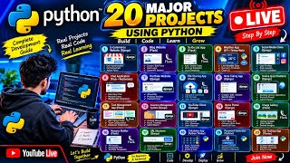 🔴 LIVE: 20 Major Python Projects | Django, Flask & Tkinter Projects 💻🔥 | Step-by-Step Development