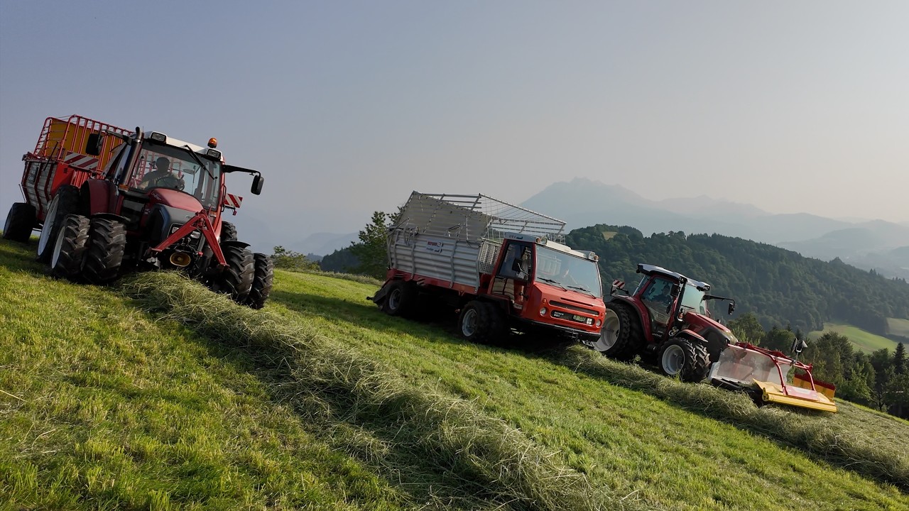 Heuernte mit Bergmechanisierung vom mähen bis zum Heukran 🇨🇭⛰️🍀 Swiss Hay