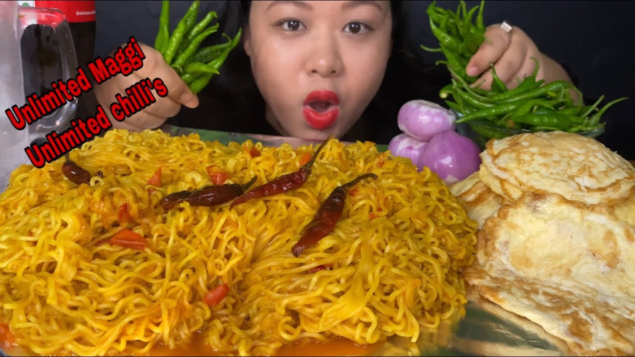 UNLIMITED INDIAN MASALA MAGGI NOODLES EATING CHALLENGE, LOT’S OF GREEN CHILLI’S MUKBANG | BIG BITES
