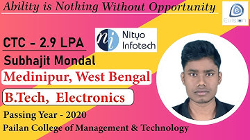 Congrats, Subhajit | Selected in Nityo Infotech | 2.9 LPA | ELECTRONICS ENGINEER, (2020) | Medinipur