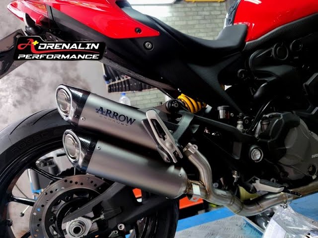 arrow Titanium slip on + arrow link pipe m937 monster 937 - YouTube