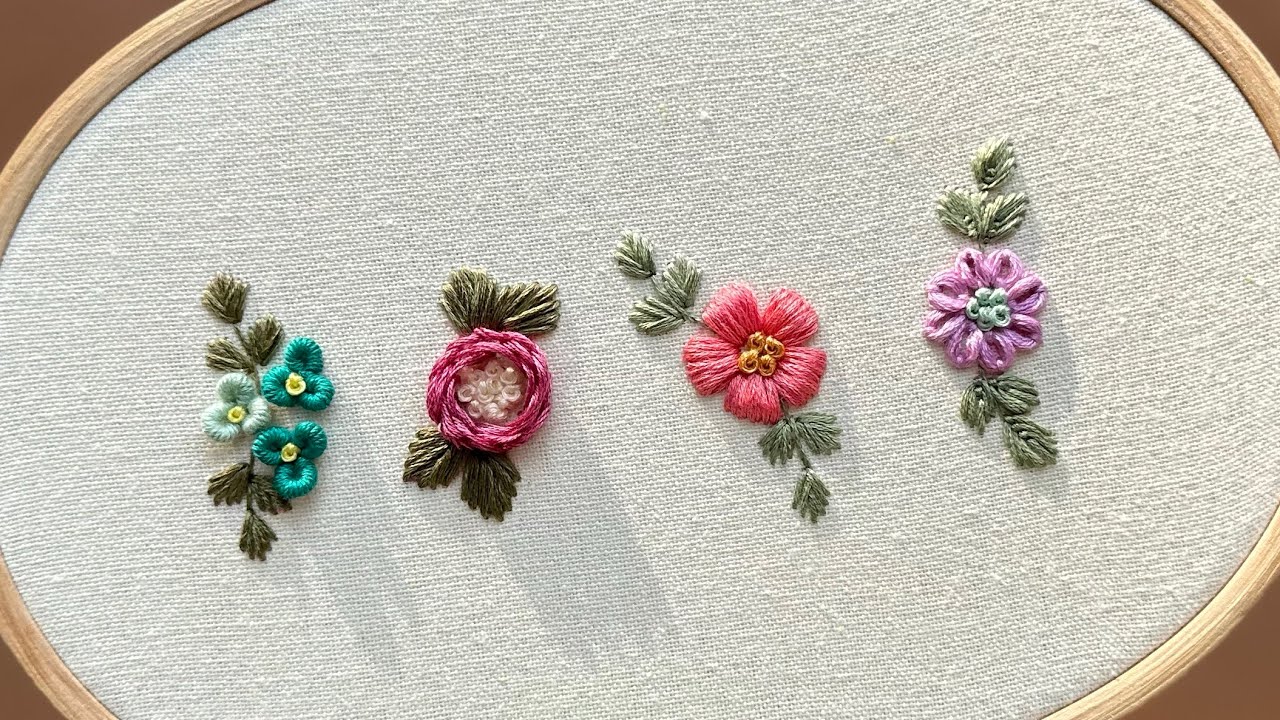 4 Hand Embroidery Flowers for beginners 🌼 3D Flower Embroidery || Step ...