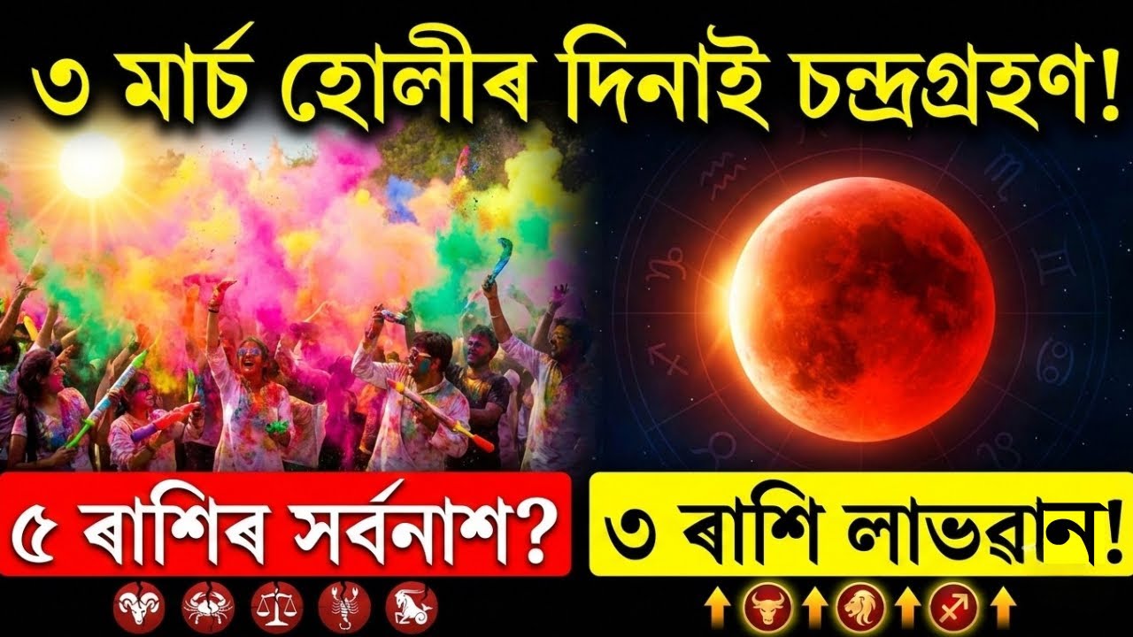 ৩ মাৰ্চ হোলীৰ দিনাই ভয়ংকৰ চন্দ্ৰ গ্ৰহণ! ৫ ৰাশিৰ মহা বিপদ, ৩ ৰাশিৰ লাভেই লাভ | Chandra Grahan