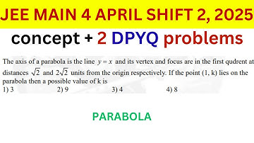 JEE Main PYQ 🔥4 APRIL 2025 SHIFT 2 The axis of a parabola is the line y x  and its vertex and focus
