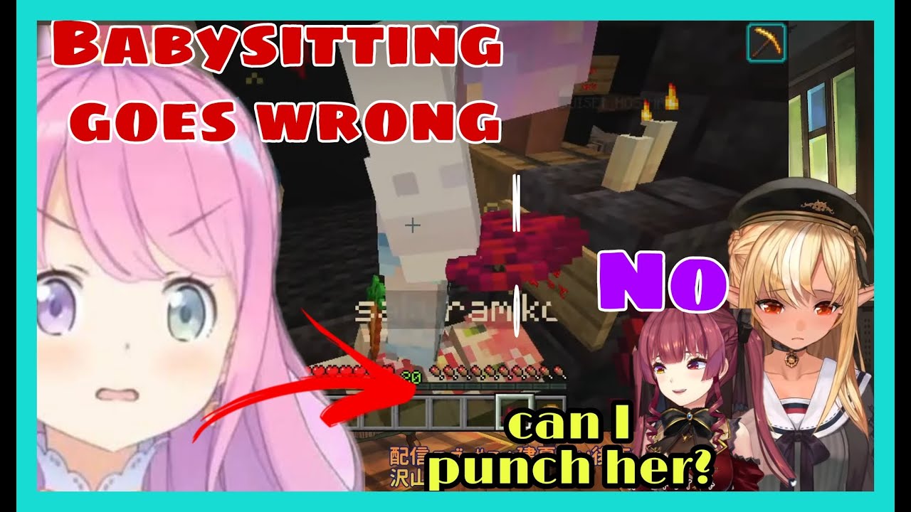 Shiranui Flare Noel Marine Botan Had A Rough Day Babysitting Himemori Luna | Minecraft [Hololive]