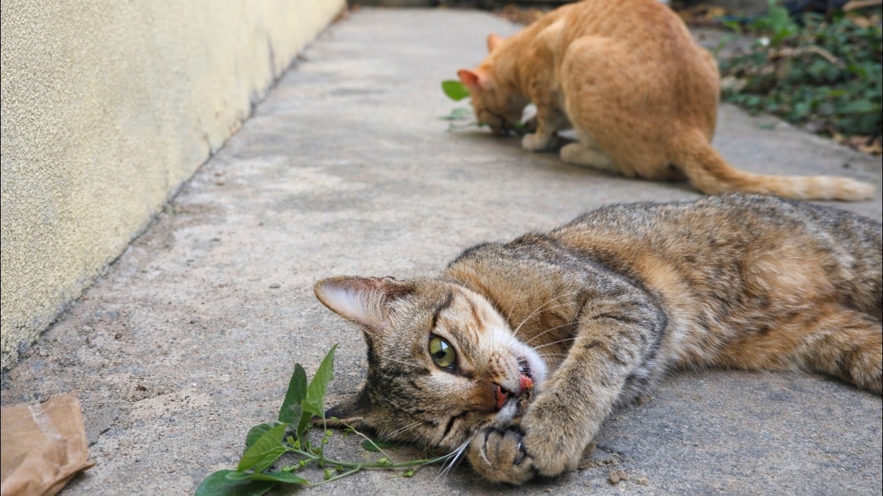 Two Cats Playing with Leaves 🐱🌿 | Cute Cat Moments