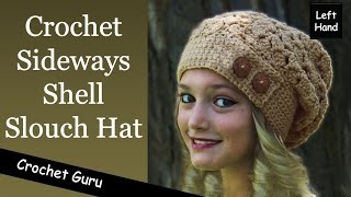 Crochet Slouchy Hat Pattern - Sideways Shell Hat Pattern - (Left Hand)