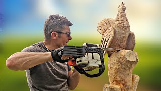 Wooden birds, fastest skill wood carving with CHAINSAW