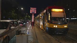 Poland Warsaw tram 17 night ride from Anielewicza to Stawki