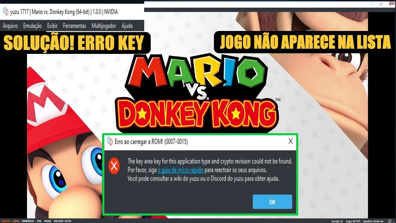 Erro yuzu | Jogo Não Aparece na lista ou não abre | Erro key Mario Vs  Donley Kong | Solução |