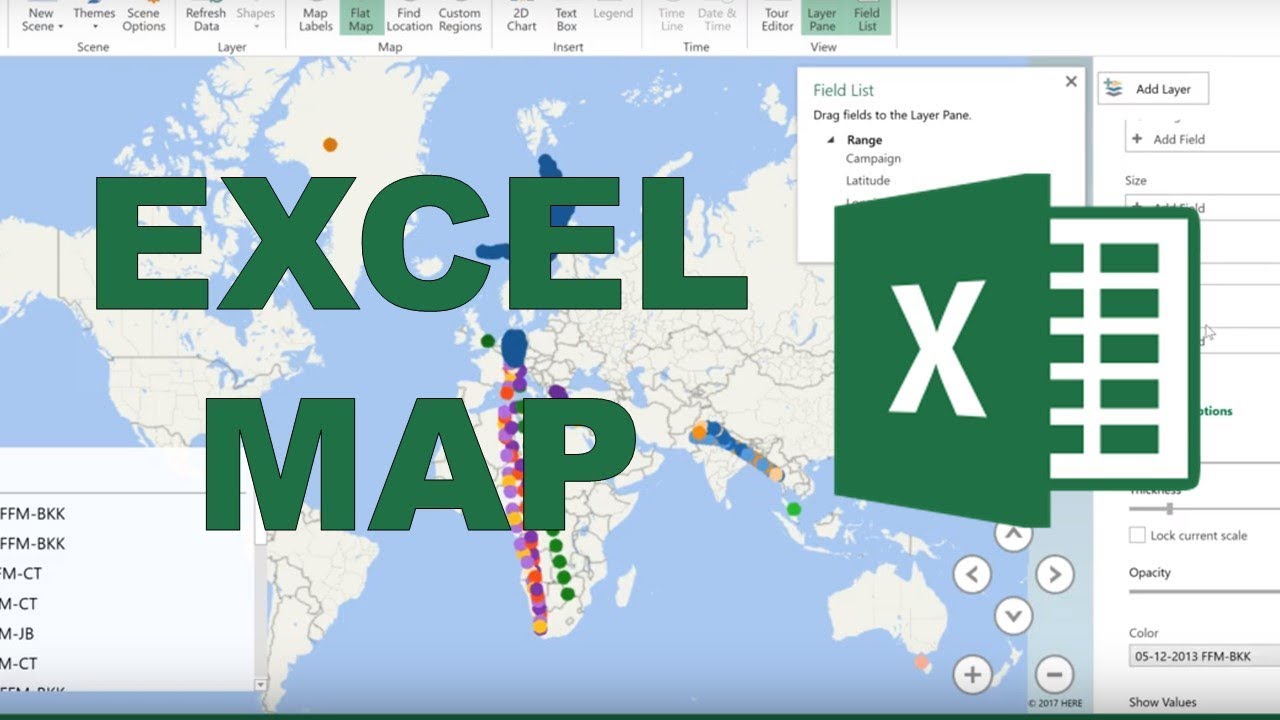 How to make a map in excel with latitude and longitude co-ordinates