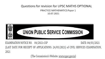 UPSC MATHEMATICS OPTIONAL PAPER I Questions for revision for 10.07.2021