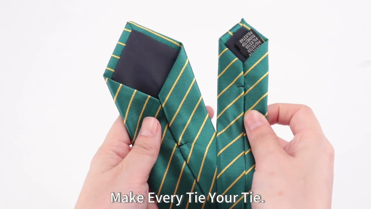 Green Polyester Striped Logo Tie Slim