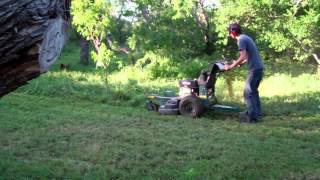 Mowing with "Better" Walk Behind Mower with Sulky