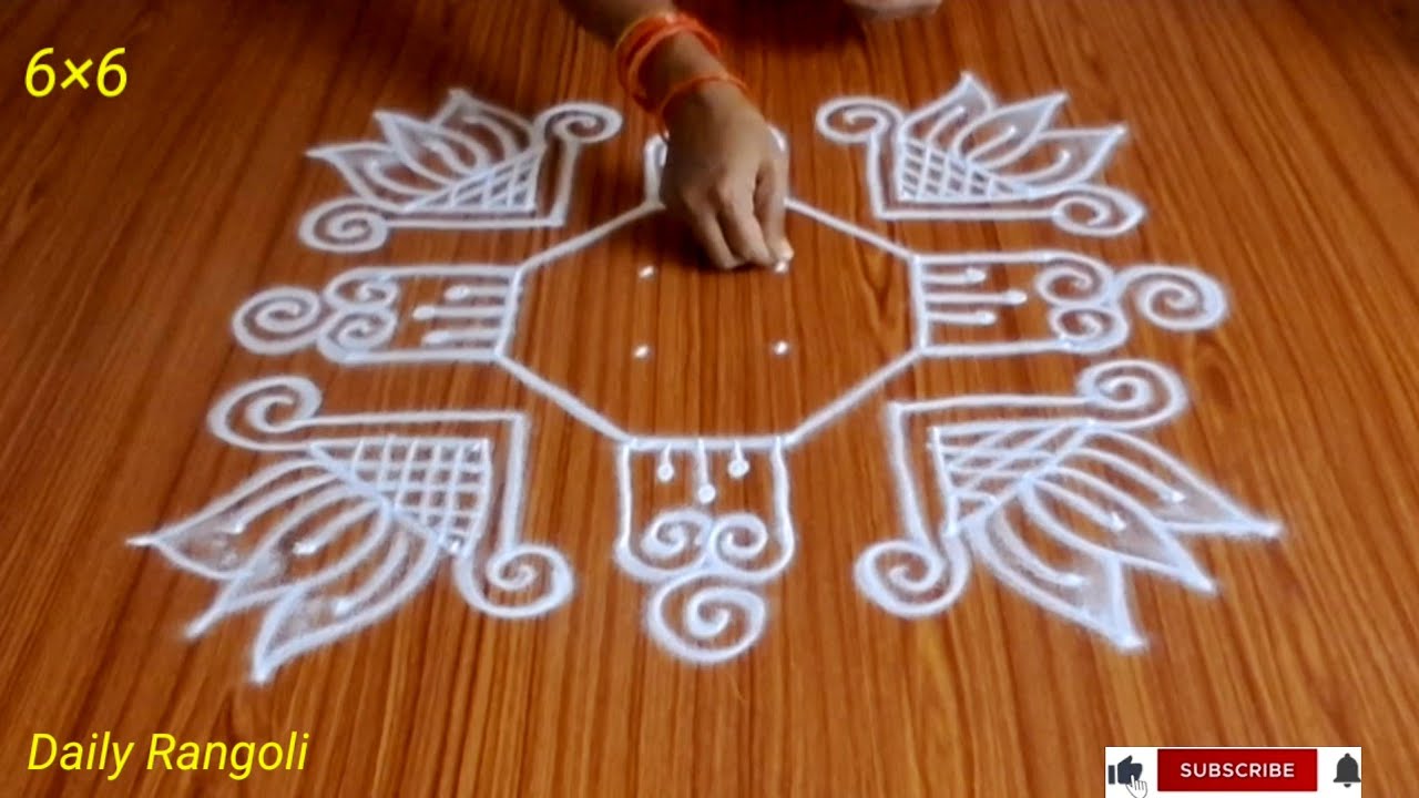 6×6 dots rangoli for beginners/Daily simple chukkala muggulu/Unique ...