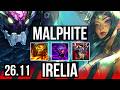 MALPHITE vs IRELIA (TOP) | Perfect KDA: 8/0/9 | KR Master | 26.11