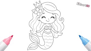 How to Draw a Cute Mermaid Princess 🧜‍♀️💗 | Easy Kawaii Drawing & Coloring