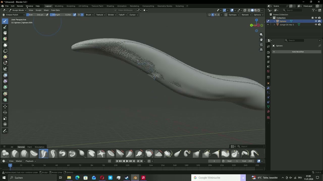 ich modelliere eine furrsiut Zunge in blender 