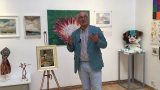 Bardia Dorudi at Elmbridge Moving Art Exhibition with his artwork: 'The Library'