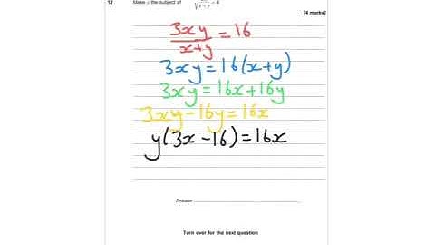 AQA Further Maths GCSE 2015 Paper 1 Q12 - Rearranging Formulae